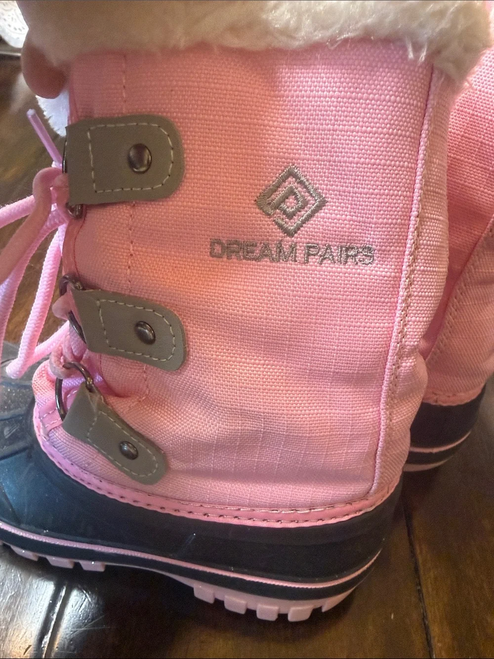 Kids Pink Winter Lace-Up Boots with Faux Fur
